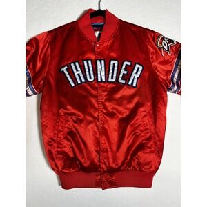 Vintage Oklahoma City Thunder Starter Satin Bomber Jacket Mens Medium Red Orange